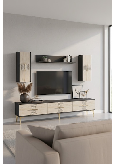 Tvr1832atg Slim Tv Ünitesi Takımı Antrasit-traverten-gold 180cm