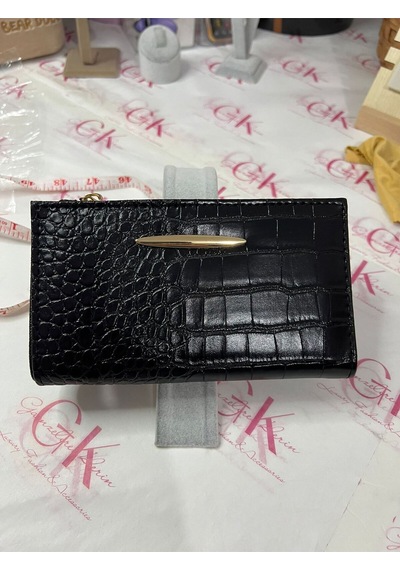 Gk Gamzelirenklerim Luxury Fashıon&accessorıes Kroko Dokulu Gold Detaylı Lüx Görünümlü Cüzdan Siyah
