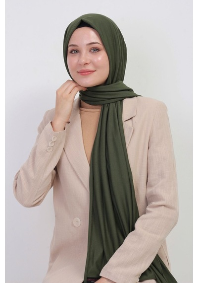 Manolyaşal İslamic Hijab Tesettür Penye Şal - 70 X 180 / Haki Haki