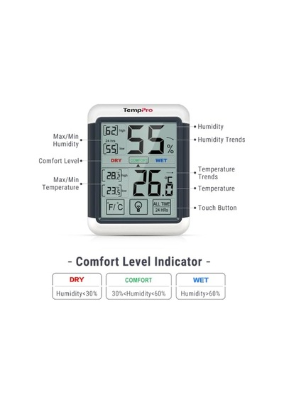 Thermopro Tp55 Dijital İç Mekan Higrometre Termometresi Sıcaklık Ve Nem Monitörü Oda Nem Ölçer, Büyük Dokunmat