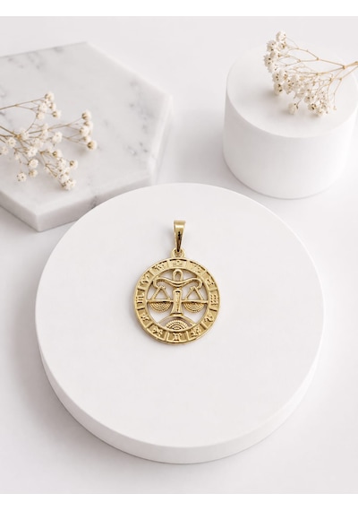 Melekcehobi Terazi Burcu Kolye Ucu Xuping 14k Gold Kaplama Astroloji Madalyon Kolye Ucu Altın Rengi