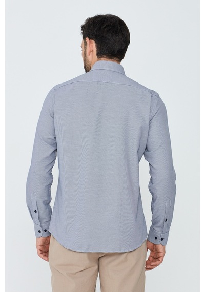 White Stone Lacivert Mikro Desenli Dynamic Fit Erkek Uzun Kollu Gömlek