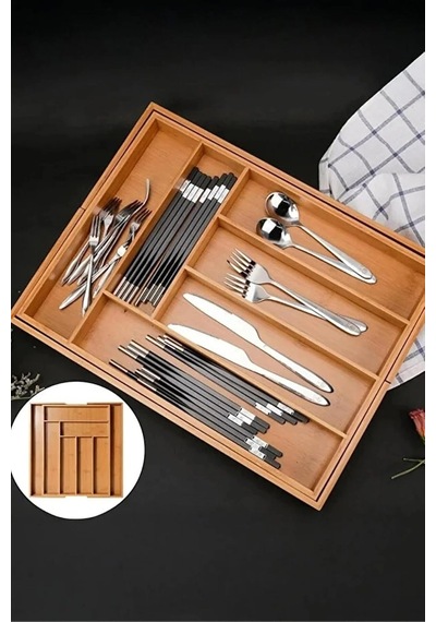 Bambu Ayarlanabilir Çekmece İçi 5 Ve 7 Bölmeli Kaşıklık Organizer Çok Renkli