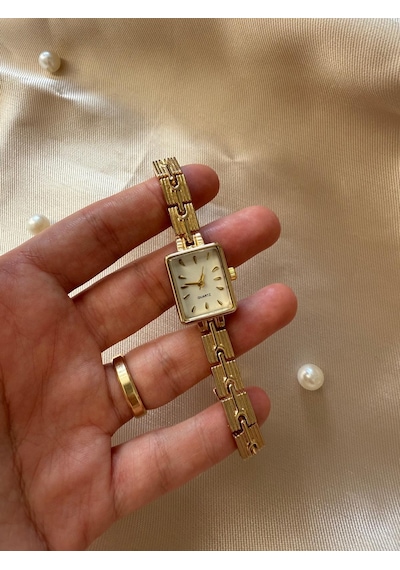 Retro Minimal Boncuk Kordon Vintage Kadın Kol Saati Altın Altın