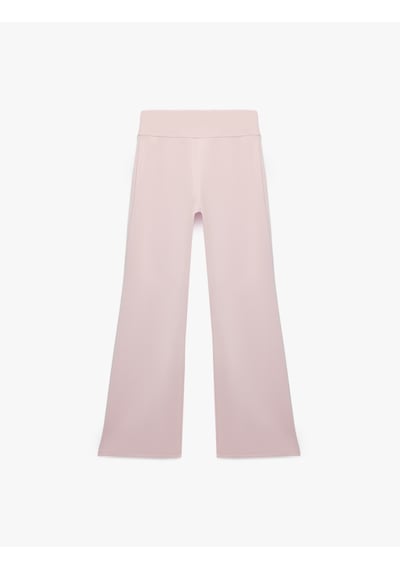 Koton Viskon Modal Kumaş Slim Fit Nervürlü İspanyol Paça Pantolon Pembe 6sak40094ek Gül
