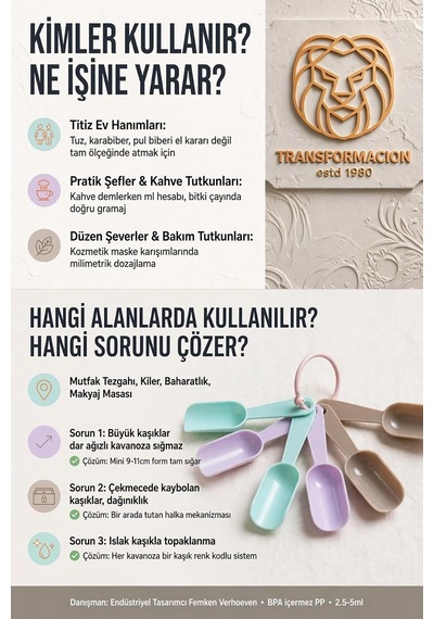 Tr 6'li Renkli Mini Baharat Kaşığı Seti Plastik Erzak Ölçü Küreği Kahve Tuz Baharat Kavanoz İçi Kaşık 72347 Genel