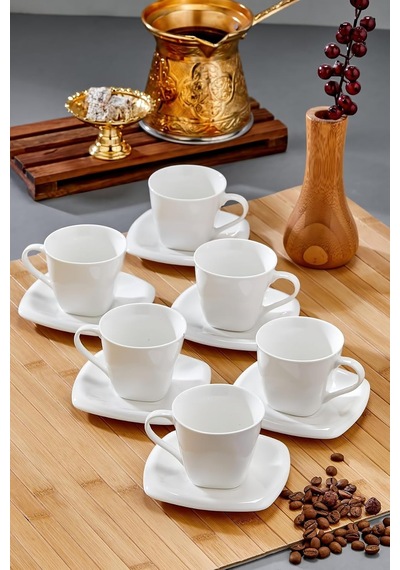 Safir 90 Ml 6 Kişilik Porselen Kahve Fincan Takımı, Beyaz, Ckr3300 Diğer