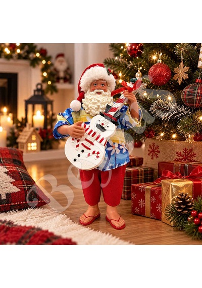 Havai Gömlekli Gitarlı Noel Baba Dekoru 28 Cm