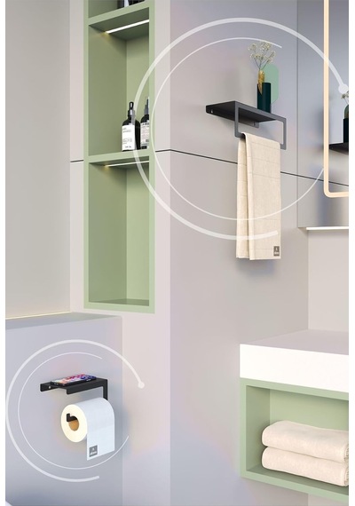 Metal Modern Banyo Askılığı Ve Tuvalet Kağıdı Askılığı Ikili Set Siyah Diğer