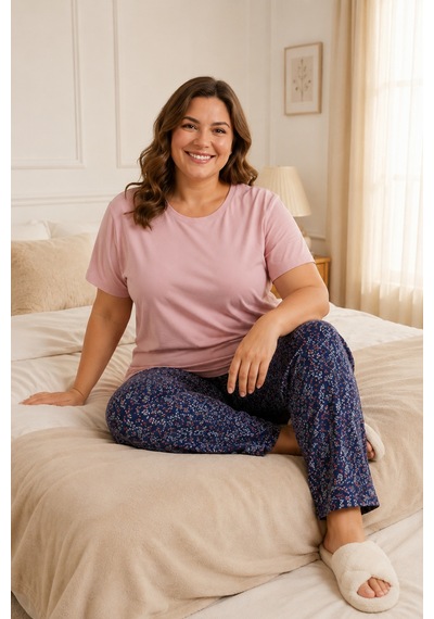 Laperissa %100 Pamuk Floral Desenli Kapri Pijama Takımı Pembe