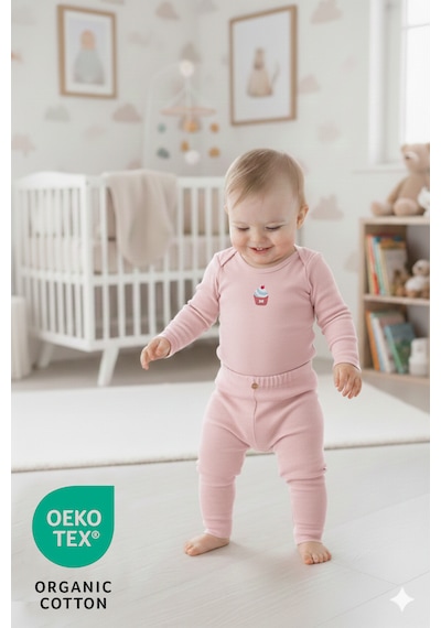Luppinos Candy 3'lü Pamuk Bebek Tayt Pantolon Set Krem - Pembe