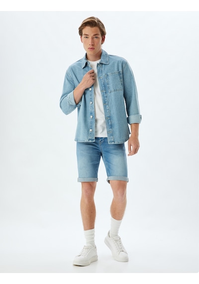 Koton Slim Fit Kot Şort Bermuda Cep Detaylı Pamuklu Orta İndigo 4sam40068ıd İndigo