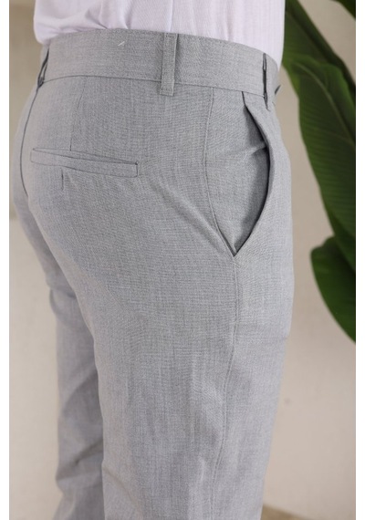 Hazego Erkek Slim Fit Likralı Bilek Boy Kumaş Pantolon Gri