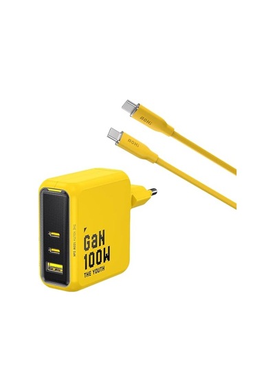 3 Portlu Şarj Adaptörü 100w Şarj Cihazı Gan Hızlı Şarj Istasyonu Sarı