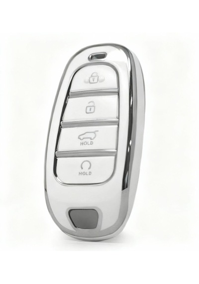 Autohan Keys Hyundai 2021 2024 Yeni Tucson & Santa Fe Uyumlu Anahtar Kılıfı Beyaz & Gümüş