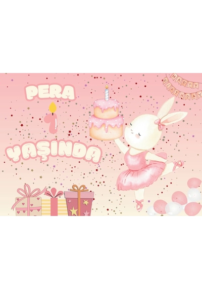 Tavşan Ve Pasta Temalı Doğum Günü Afişi 70x100 Cm