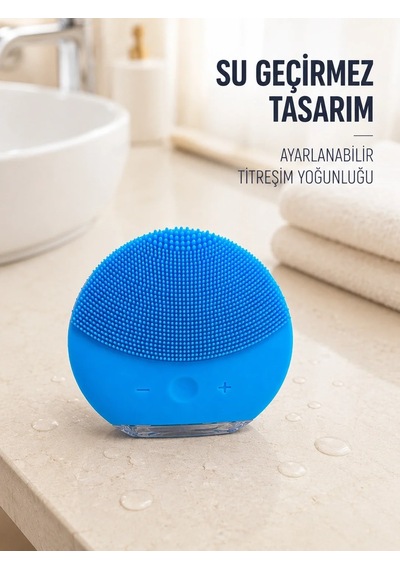 Ers Titreşimli Silikon Yüz Temizleme Cihazı Mavi Şarjlı Cilt Bakım Fırçası