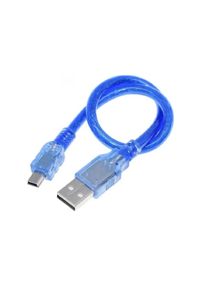 Mini Usb Type-b 30 Cm Veri Ve Şarj Kablosu Şeffaf Mavi Arduino Nano Uyumlu