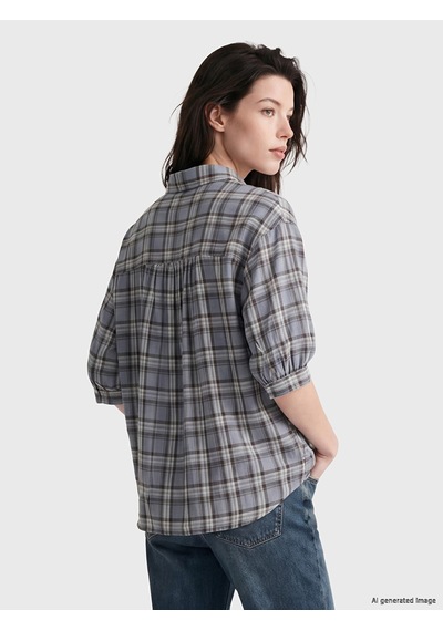 Lcw Comfort Mavi Ekose Cepli Kadın Gömlek