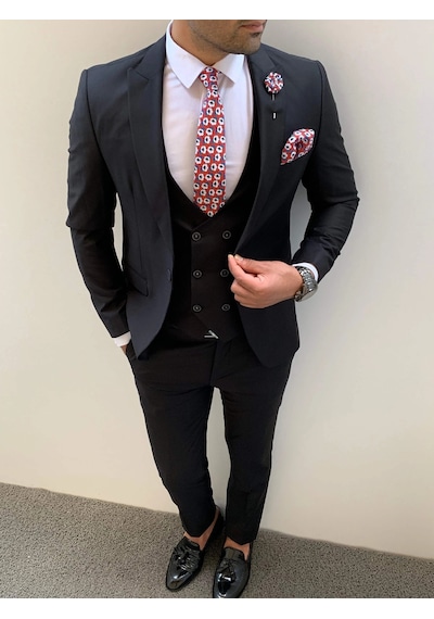Modefendi Slim Fit İtalyan Kesim Pamuk Spor Takım Elbise Siyah