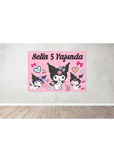 Kişiye Özel Isimli Kuromi Temalı Doğum Günü Afişi Duvar Pankart 100x70 CM Çok Renkli