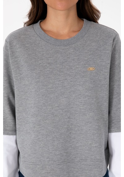 U.S. Polo Assn. Kadın Gri Melanj Gömlek Detaylı Bisiklet Yaka Sweatshirt 50315303-VR086