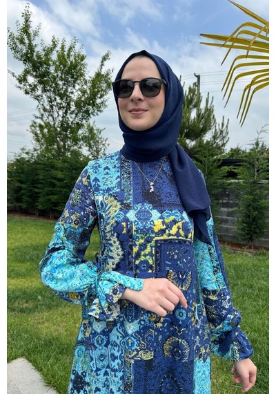 Rabia Şamlı Nehir Elbise Saks Normal