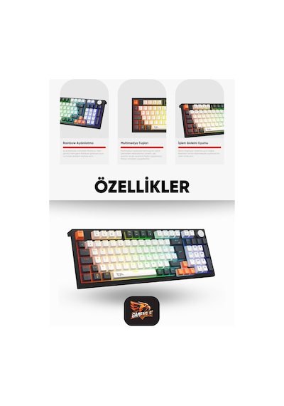 Strike Plus Mekanik Red Switch Klavye Hot Swap Anti Ghosting Türkçe Örgü Kablo Oyuncu Klavyesi Beyaz