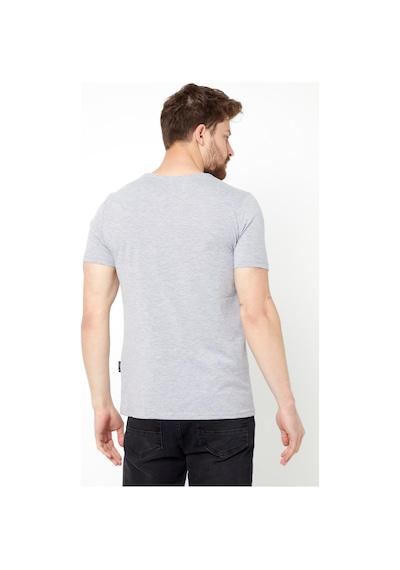Erkek Indigo %100 Pamuk Basıc Regular Fit Pamuklu Kısa Kollu V Yaka T-shirt Gri
