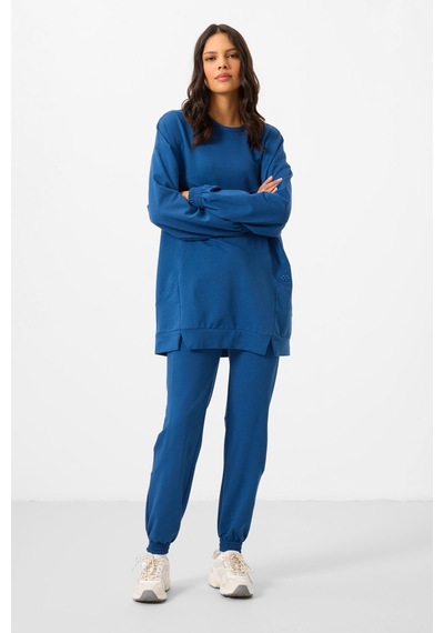 Parlament O Yaka Basic Oversize Kadın Eşofman Tunik Takım - 95347 Mavi