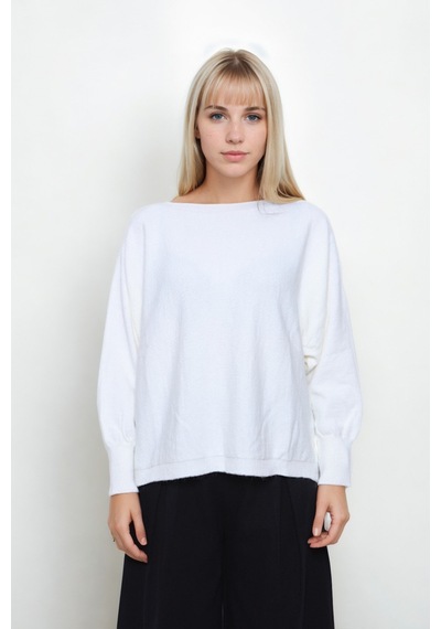 Vitrin Geniş Yaka Yarasa Kol Oversize Triko Bluz Ekru
