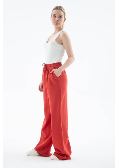 Fashion Friends Yüksel Bel Geniş Paça Kiremit Kadın Pantolon 25y0608k1 Kiremit