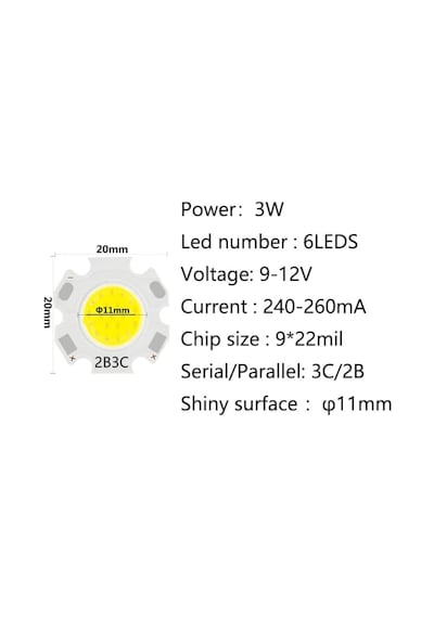 3W Cob Power Led Çip Ray Spot Ledi 3 Watt 9-12V Beyaz Renk