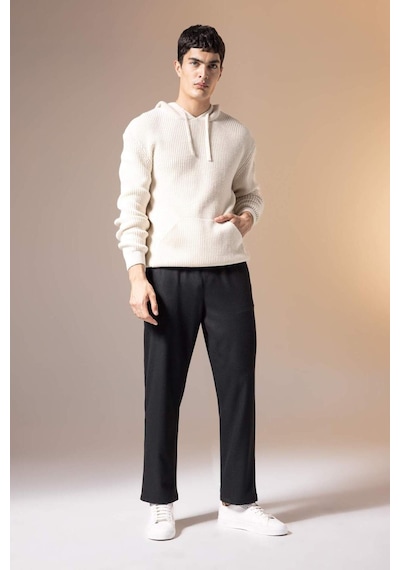 Defacto Pantolon Relax Fit Beli Bağcıklı Cepli Basic Düz Düz Paça B7336AX23WNBK81 Siyah