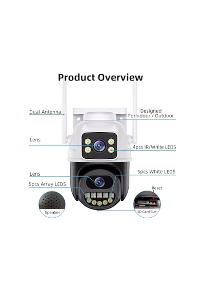 3mp+3mp Çift Lensli Wifi Ptz Kamera 360 Gece Görüş Ip66 Su Geçirmez İki Yönlü Ses Kamera