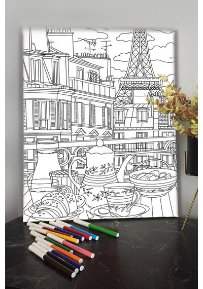 Paris 3 40x30cm Çocuklar Için Özel Boyanabilir Tablo Tuval Mandala Kalem Hediyesi Yoktur.