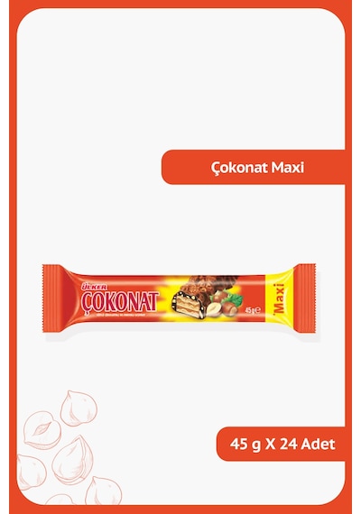 Çokonat Maxi-sütlü Çikolata Ve Fındık Parçacığı Kaplamalı Fındıklı Kremalı Gofret-45 Gram-24 Adet