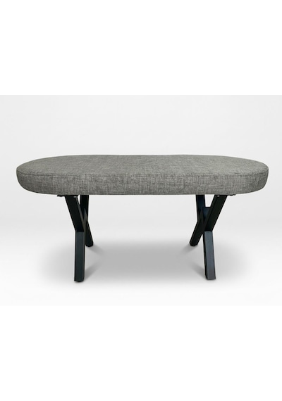 İkon Bench Puf - Çapraz Metal Ayaklı Gri Kumaş Döeşemeli Yemek Masası Ve Antre Pufu