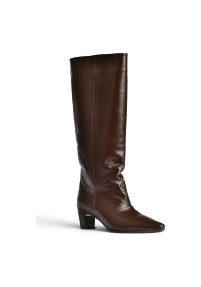 Fox Shoes Z654380203 Kahverengi Hakiki Deri Kalın Topuklu Kadın Çizme