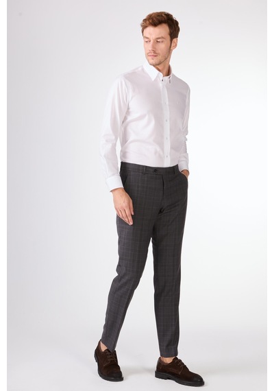 Dufy Gri Balıksırtı Erkek Takım Elbise - Slim Fit Gri