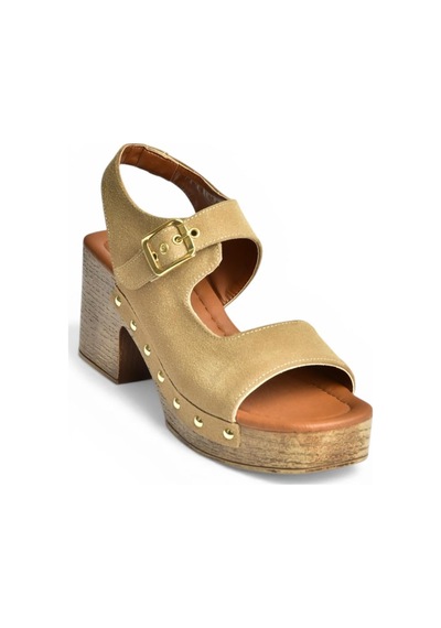 Fox Shoes Y996793502 Bej Süet Kalın Topuklu Kadın Ayakkabı