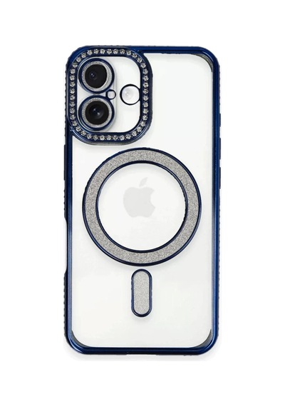 Newface Apple İphone 16 Plus Kılıf Joke Simli Magneticsafe Kılıf - Lacivert