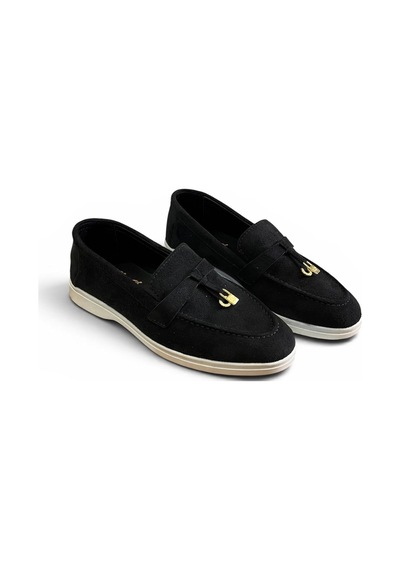 Dabab Shoes Lupy Kadın Süet Düz Taban Rahat Günlük Casual Babet Ayakkabı Siyah