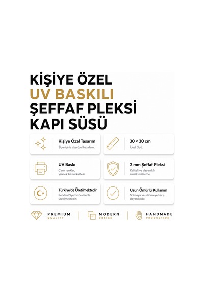 Kişiye Özel Baskılı Şeffaf Pleksi Kapı Süsü Şeffaf