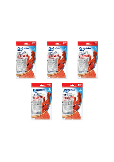 Dolphin Lateks Bulaşık Temizlik Eldiveni Kırmızı L 9-9.5 5'li