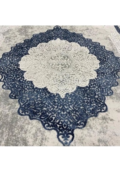 Gabardin Halı Lorenza Serisi 13627 Akrilik Halı Salon Oturma Odası Halısı Krem - Mavi