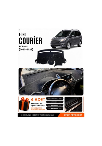 Ford Courier 2020-2023 Ekranlı Uyumlu Torpido Örtüsü, Torpido Kılıfı - Siyah-gri - Fo005
