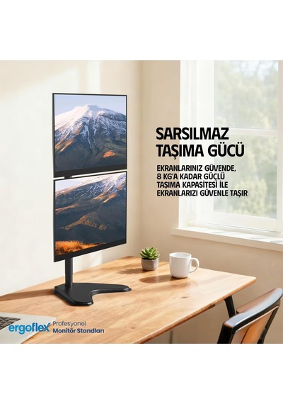 Ef73 Steel Design 2-8 Kg Çift Ekran Asansörlü 13-27 Monitör Standı