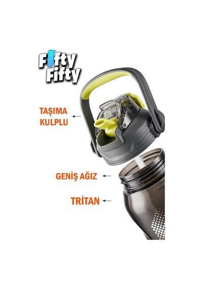 Tkk Tek Kapak Çift Kullanım Pipetli/rahat İçim Tritan Su Matarası-fftkk1027-1500 ML