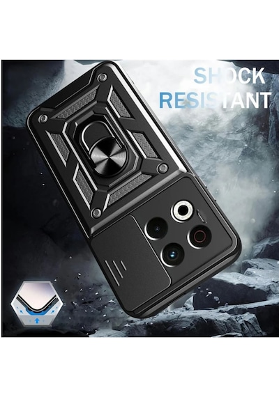 Tecno Spark 30 Pro Uyumlu Tank Kılıf Yüzüklü Standlı Extra Koruma Zırhlı Outdoor Kapak - Siyah